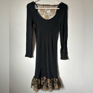 Mellow Mail Vintage 80’s Black Body Con Gold Lace Short Mermaid Dress